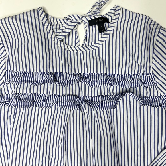 J.Crew Tiered Top Poplin in Mixed Stripes Brunswick Blue Ruffle Sleeves Size 10 - Picture 4 of 9